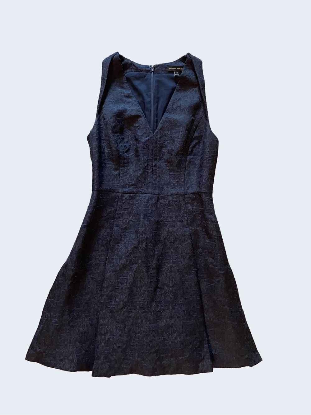 Banana Republic Dark Navy Textured V-Neck Fit & Flare Mini Dress